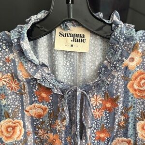 Savanna Jane Blue and Orange Floral Blouse